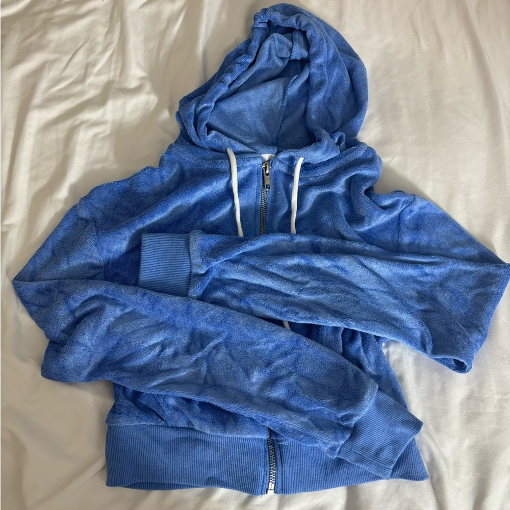 Blue Terry Cloth Zip-Up Jacket